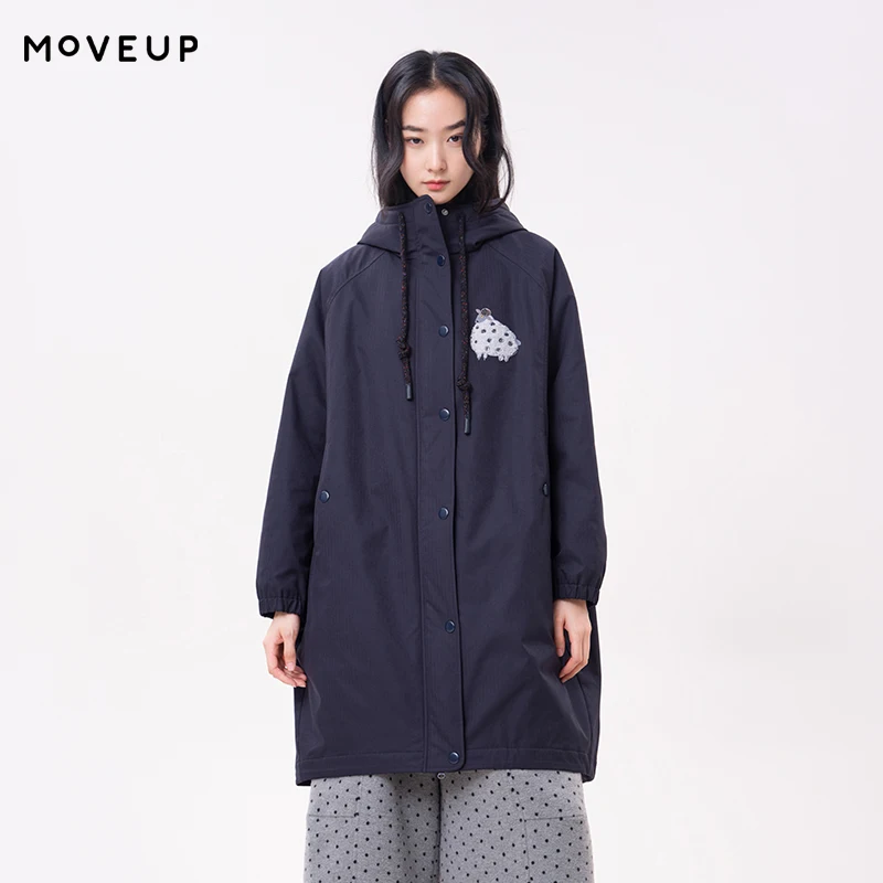 MOVEUP Hooded Cotton Coat for Woman Drop Shoulder Embroidery Pockets FUN Series 2026 Winter New Daily Warm Outerwear 3ELD20930