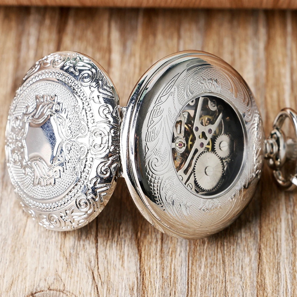 Montre de Poche à Remontage Mécanique pour Homme, Argent, Cadran à Numérisation Arabe, Pendentif à Motif de Bouclier, Cadeau Rétro