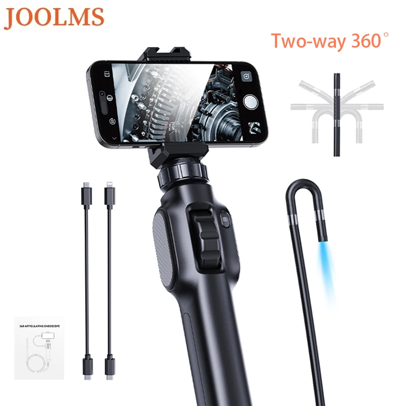 

360° Two-Way Rotation Articulating Endoscope 1440P HD Car Inspection Industrial Camera With 8 LED Lights For IOS Android