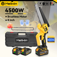 MELLWIN Brushless 8 inch Electric Pruning Saw Chainsaw Cordless Garden Wood Cutting Logging Cutting Saw Tool for 18V-21V Battery