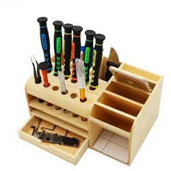 Wooden Multi-Function Storage Box For Mobile Phone Repair Tools Holder Screwdriver/Tweezer  Pliers Stand Rack Wood Container