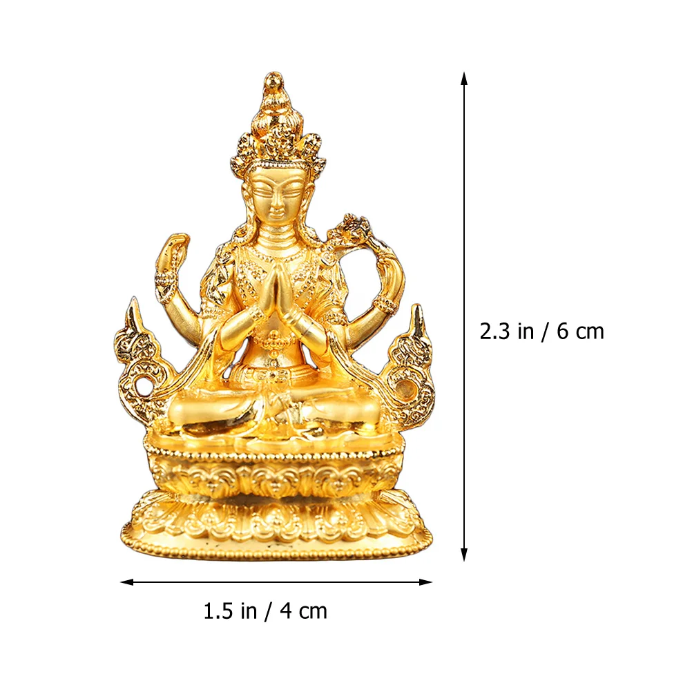 

Alloy Kuan Yin Statue Four Arms Desktop Decor Exquisite Shape Craft Vintage Buddha Adornment Home Decoration Mini Model