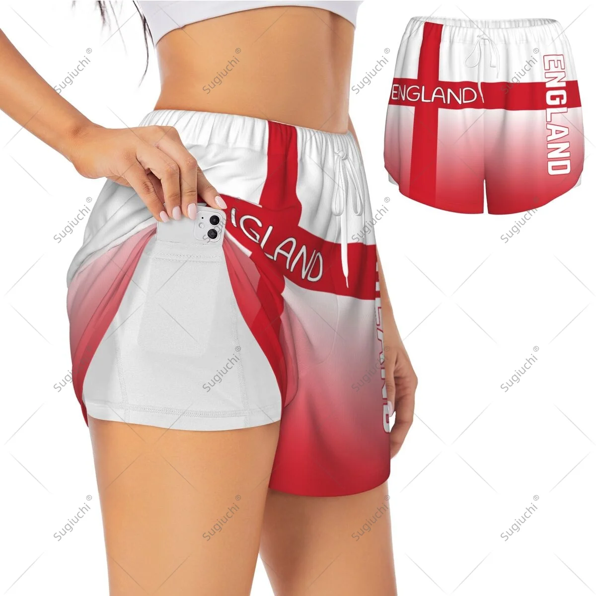 

Women Girl Sports Shorts England Flag for Female Yoga Running Pilates Fitness Workout Lightweight Activities