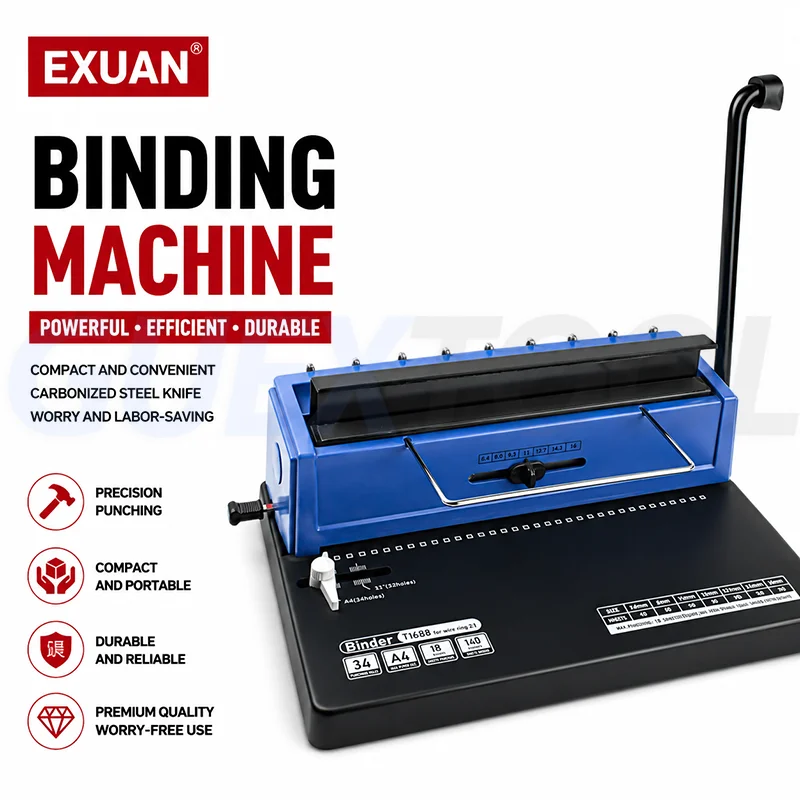 Double Wire Binding Machine A4 Manual Punch Binder 34-Hole Adjustable Paper Binding Machine for Office School Home