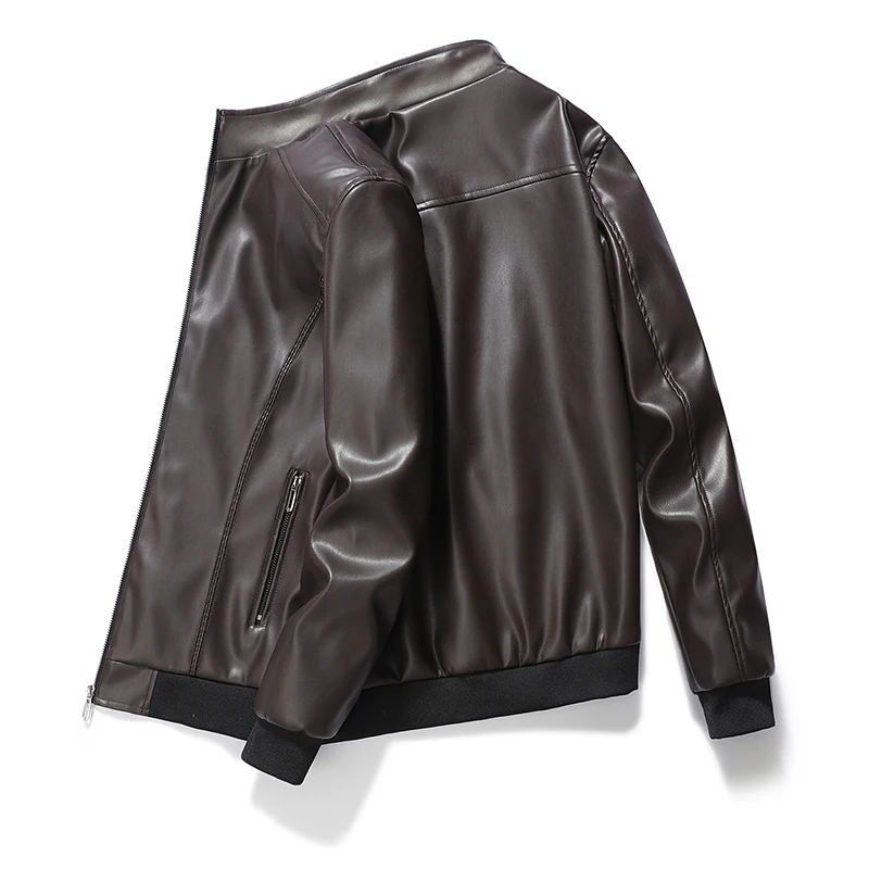 

Pocket Zipper Jackets Oversize Coat Men Bomber Motorcycle PU Jacket Causal Vintage Black Biker Winter Leather Jacket Coat 8XL