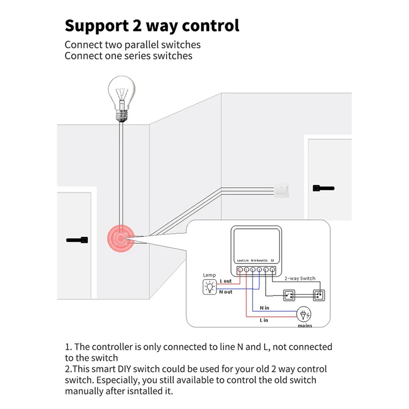 FFYY-Tuya Mini Wifi Smart Switch Module Smart Home DIY Switches 2 Way Control Alexa Voice Control Smart Life APP