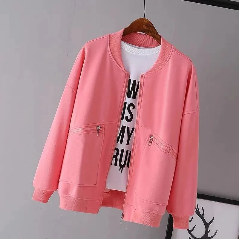 Spring Autumn Female New Leisure Versatile Cardigan Baseball Jersey Tops Coat Women Korean Loose Fitting Zipper Baseball Jacket