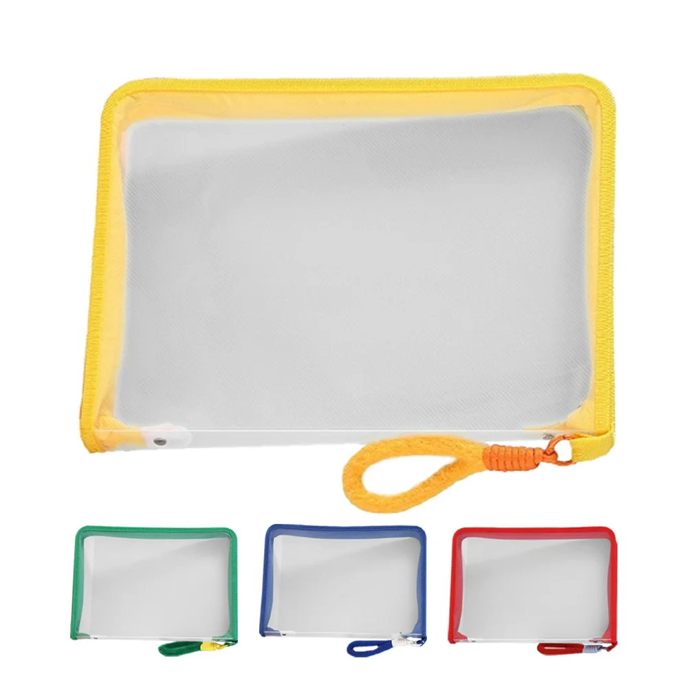 

4Pcs Transparent Zipper File Bags Clear Pouches for Organization Portable Handle Stationery Storage Bag Multi-Functional