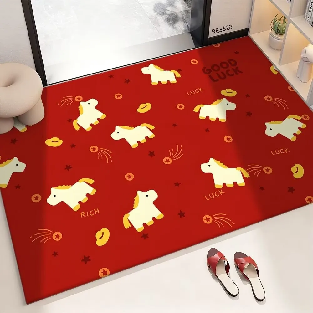 

New Horse Pattern New Year Door Mat Red Door Carpet Soft Water Absorption Foot Mat Home Decorations