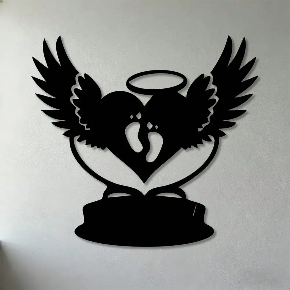 CIFBUY – plaque murale en fer avec ailes d'ange et empreinte de pied de bébé, étanche, pour la décoration intérieure et extérieure de la maison, plaque suspendue rustique