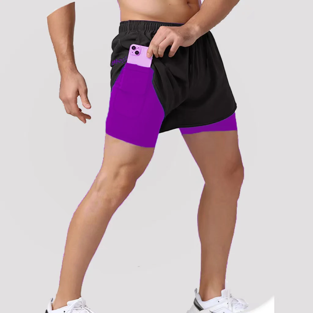 Pantalones cortos para correr para hombre, ropa deportiva 2 en 1 de entrenamiento, de doble cubierta, para playa, trotar, gimnasio, 2024