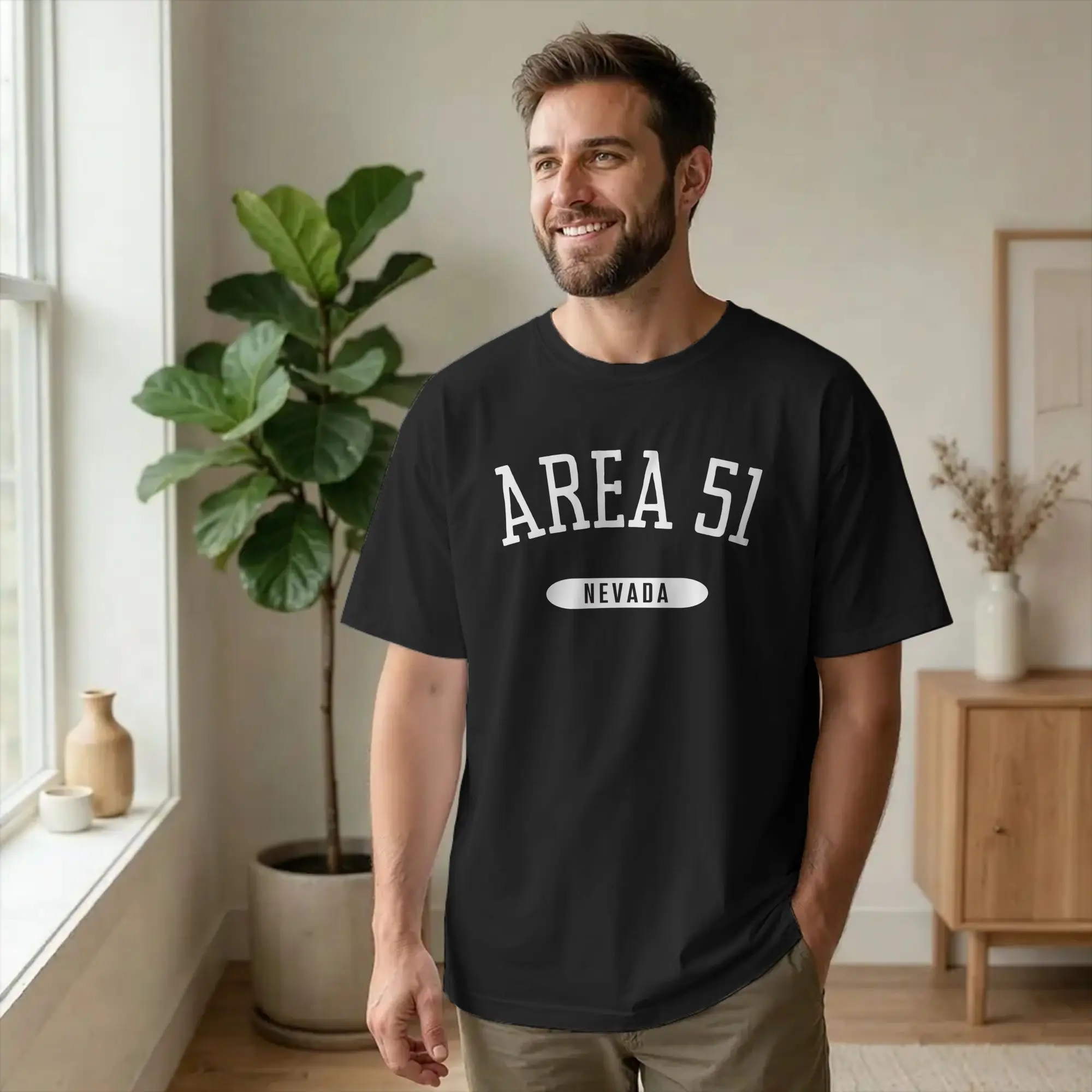 Men Funny Area 51 Security Las Vegas T Shirts Aliens Warning Pure Cotton merchandise Leisure Short Sleeve Tee Shirt Gift T-Shirt