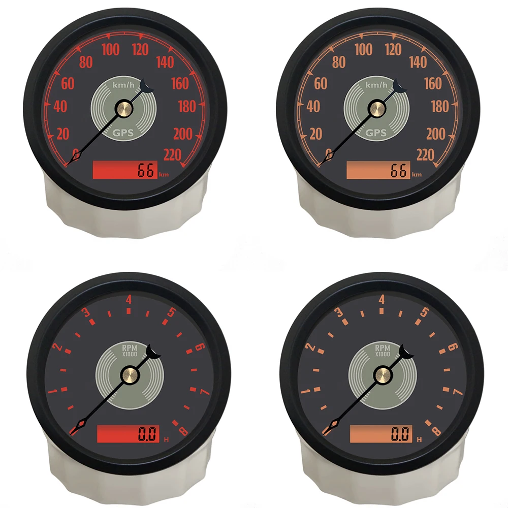 RHAXEL 2-Gauge-Set, 85 mm Drehzahlmesser, 8000 U/min + GPS-Tachometer, 0–160 km/h, 0–220 MPH, mit