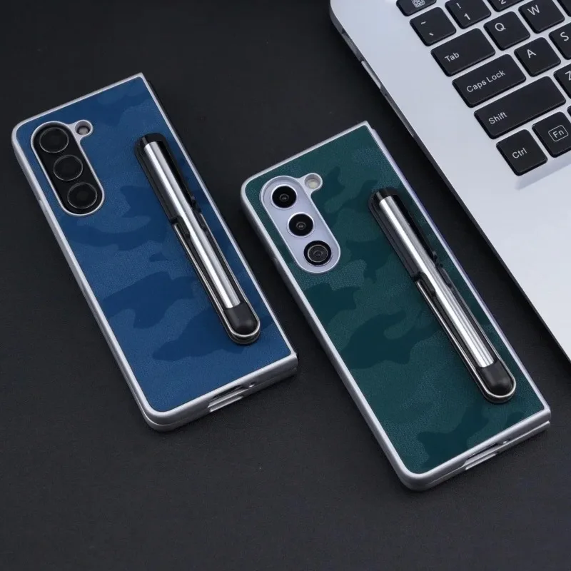 Business Leder Haut Gefühl Stift Slot Halter Fall für Samsung Galaxy Z Fold 7, 6, 5, 4, 3, 5G stoßfest Falten Shell Matte Schützen Abdeckung