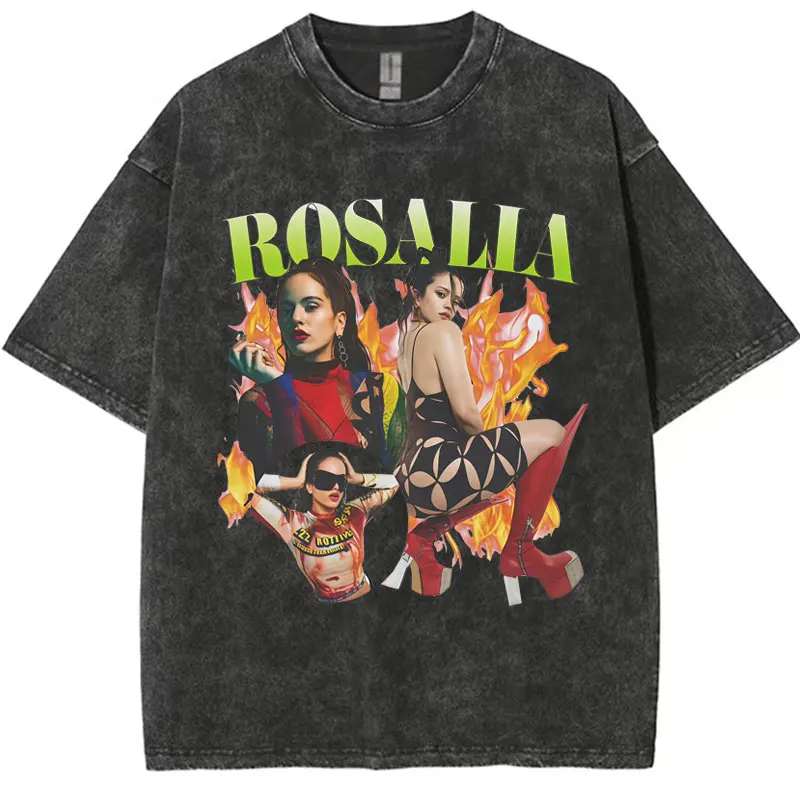 

Новинка 2025: Футболка с графическим принтом Rosalía, двусторонняя, в стиле Harajuku, винтажная, с эффектом потертости, унисекс, модная повседневная футболка с коротким рукавом