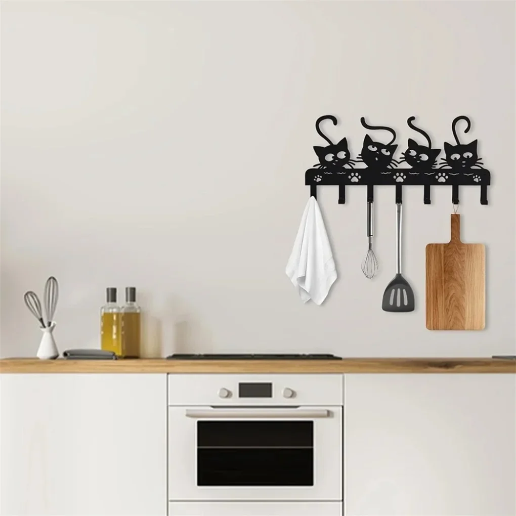 

Creepy Black Cats Wall - Mounted Key Holder with 7 Hooks and Adorable Halloween Cat Designs - Ideal Spooky Home Decor