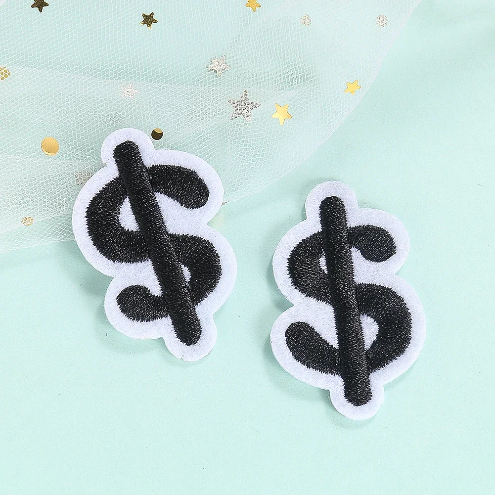 5PCS US Dollar Symbol Embroidered Stickers Iron on Patches for Clothing Scrapbook Accessories Craft Fabric DIY Sewing Supplies