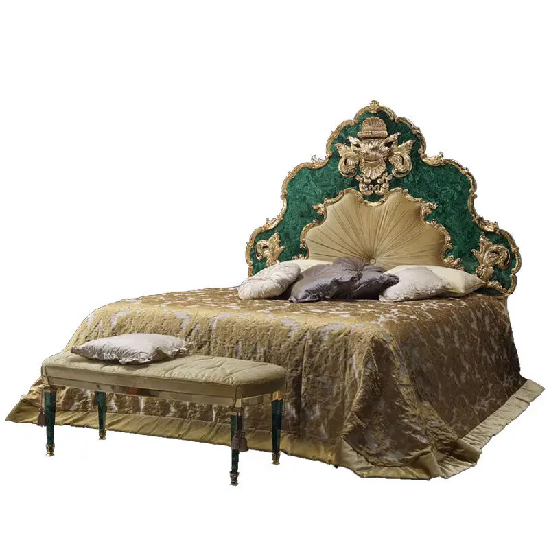 

European solid wood carving flower double bed French court villa large bedroom wedding bed