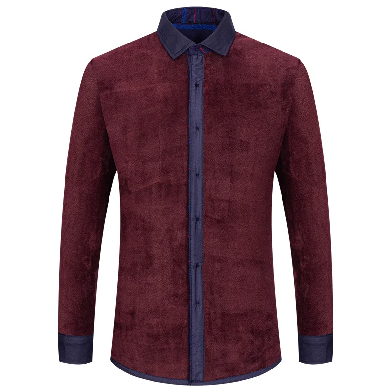 men clothing long sleeve kemeja pria korea style mens shirts streetwear New winter warm shirt for men with velvet and thickening