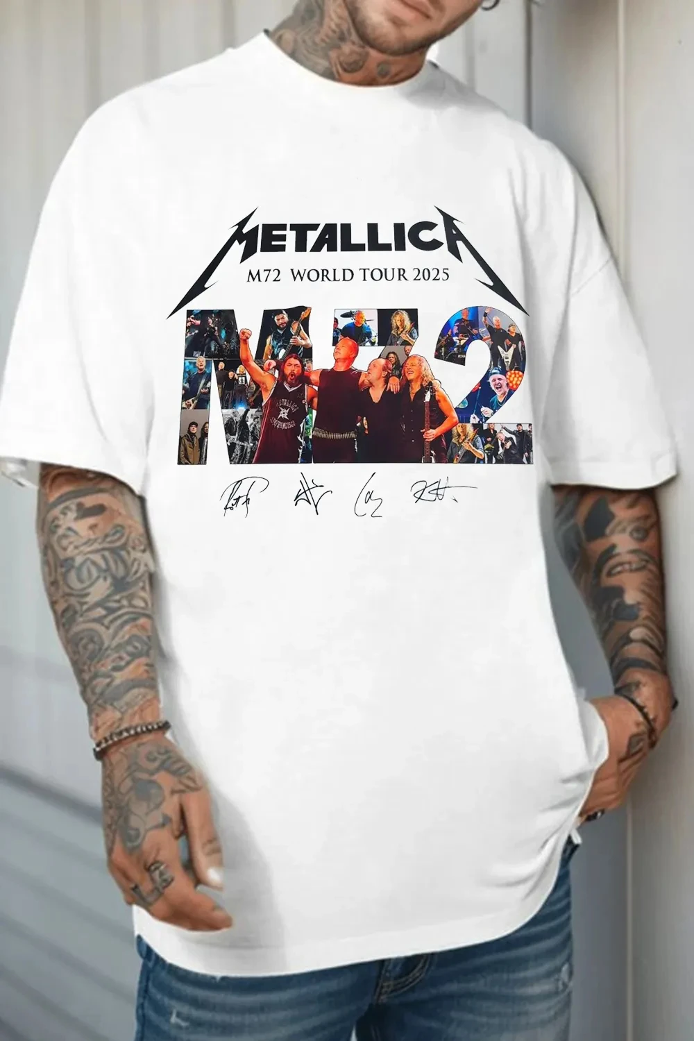 Text Blue Metallica Rockband T-Shirt Baumwolle Grafik-Shirt Herren Damen Sommer Streetwear Top – Detail 6
