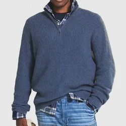 Autumn and winter new European and American luxury fashion men's business casual loose zipper stand up collar sweater jacket top
