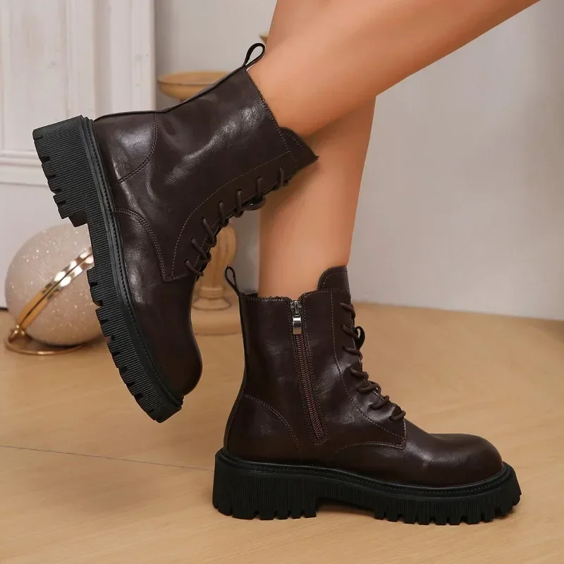 

Women's Shoes 2025 New Side Zipper Women's Boots Fashion Cross Lacing Modern Boots Women Hot Sale Plus Size Solid Mid-Calf Boots