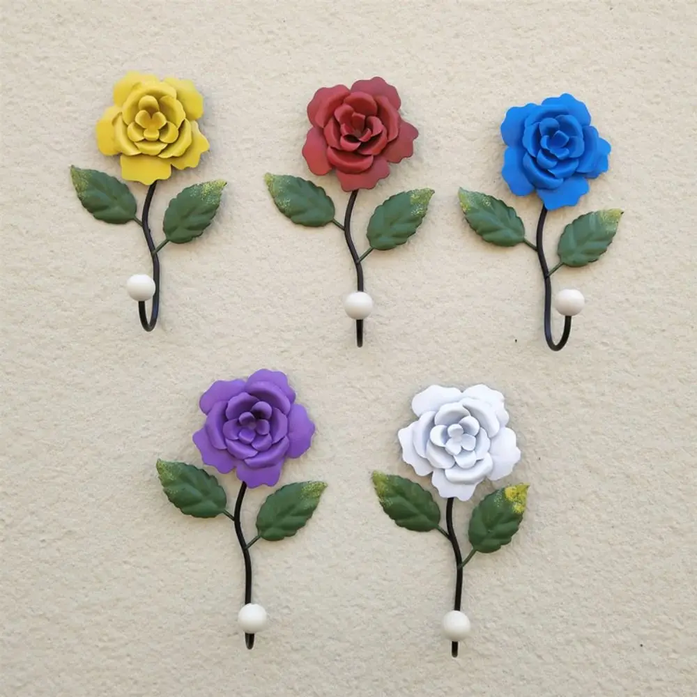 Metal Rose Key Hook Creative Wall Mounted Storage Wall Hook Simulated Artificial Over Door Hanger Entrance