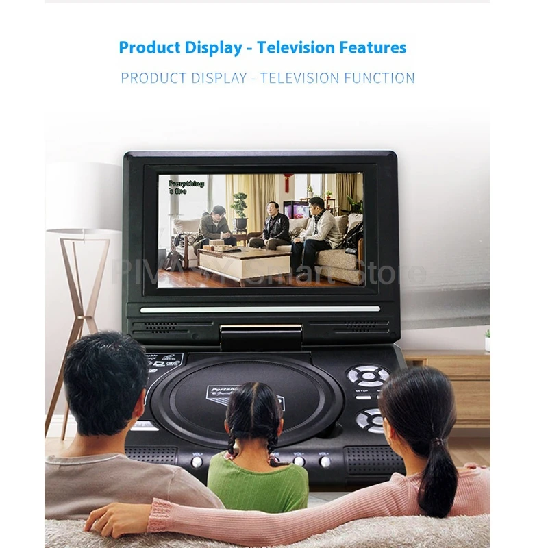 7,8-calowy przenośny odtwarzacz DVD HD EVD Mini TV Odtwarzanie płyt CD z 270 °   Obrotowy odbiornik TV z baterią, odbiór USB/karty SD, podróżny