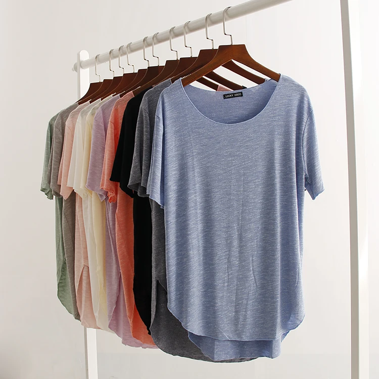 Lose Damen ort Sve T-Shirt Sommer Übergröße Schlankheits Vielseitig f Sve Farbe Baumwolle Modal rund Ne Pendeln Sle