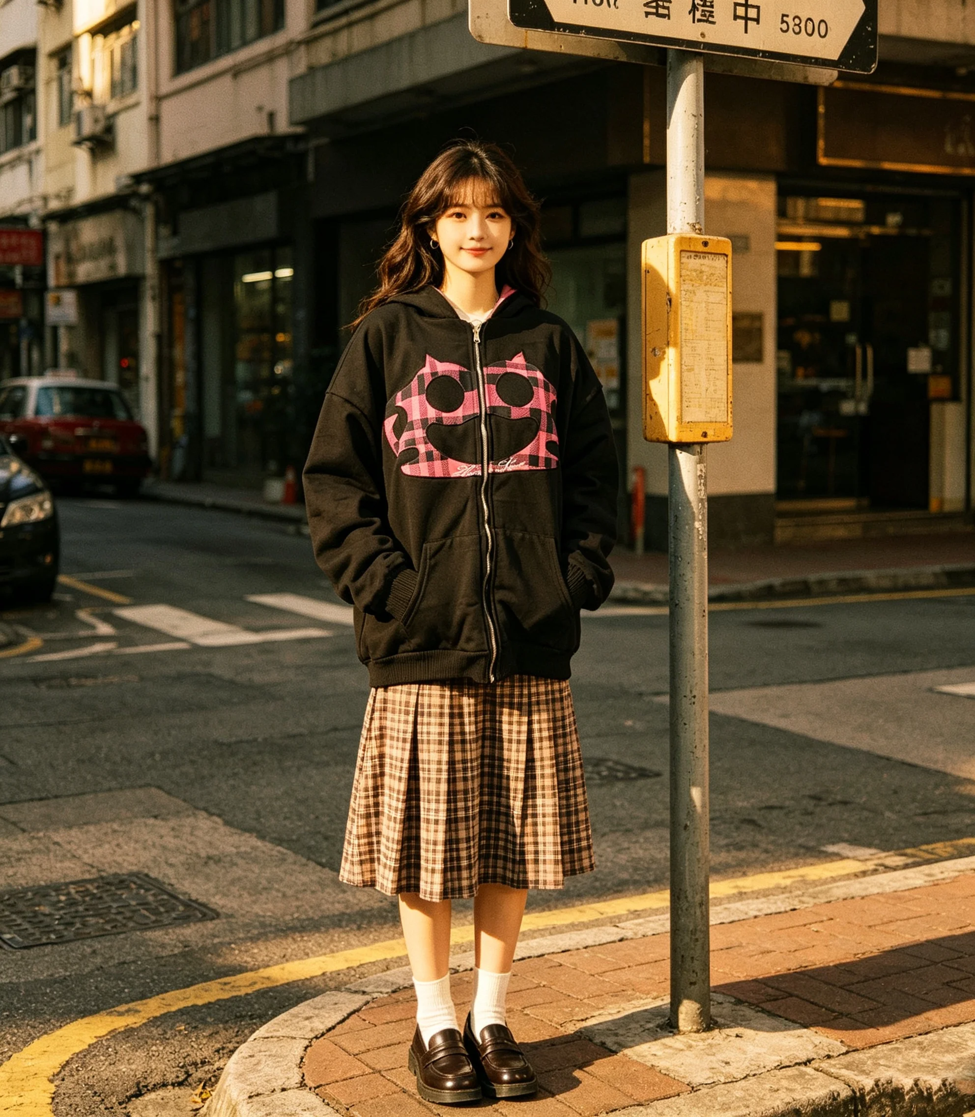 American Sweet Cool Cat Printed Double sided Wearable Hoodie Hoodie Sweatshirt Loose Pink Haig Pattern Zipper Coat Top