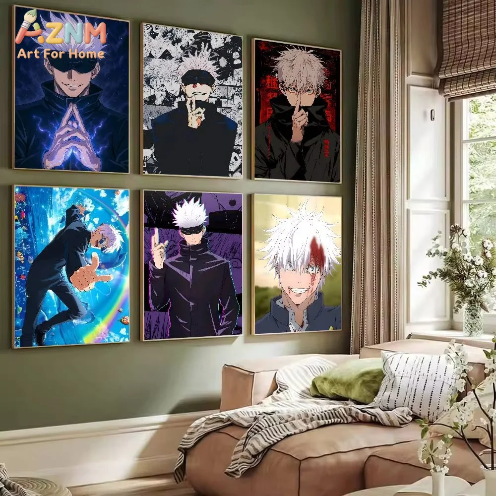 AZNM Jujutsu Kaisen Satoru Gojo Anime Canvas Painting Manga Style Wall Art Poster Home Living Room Bedroom Decor Canvas Print Gi