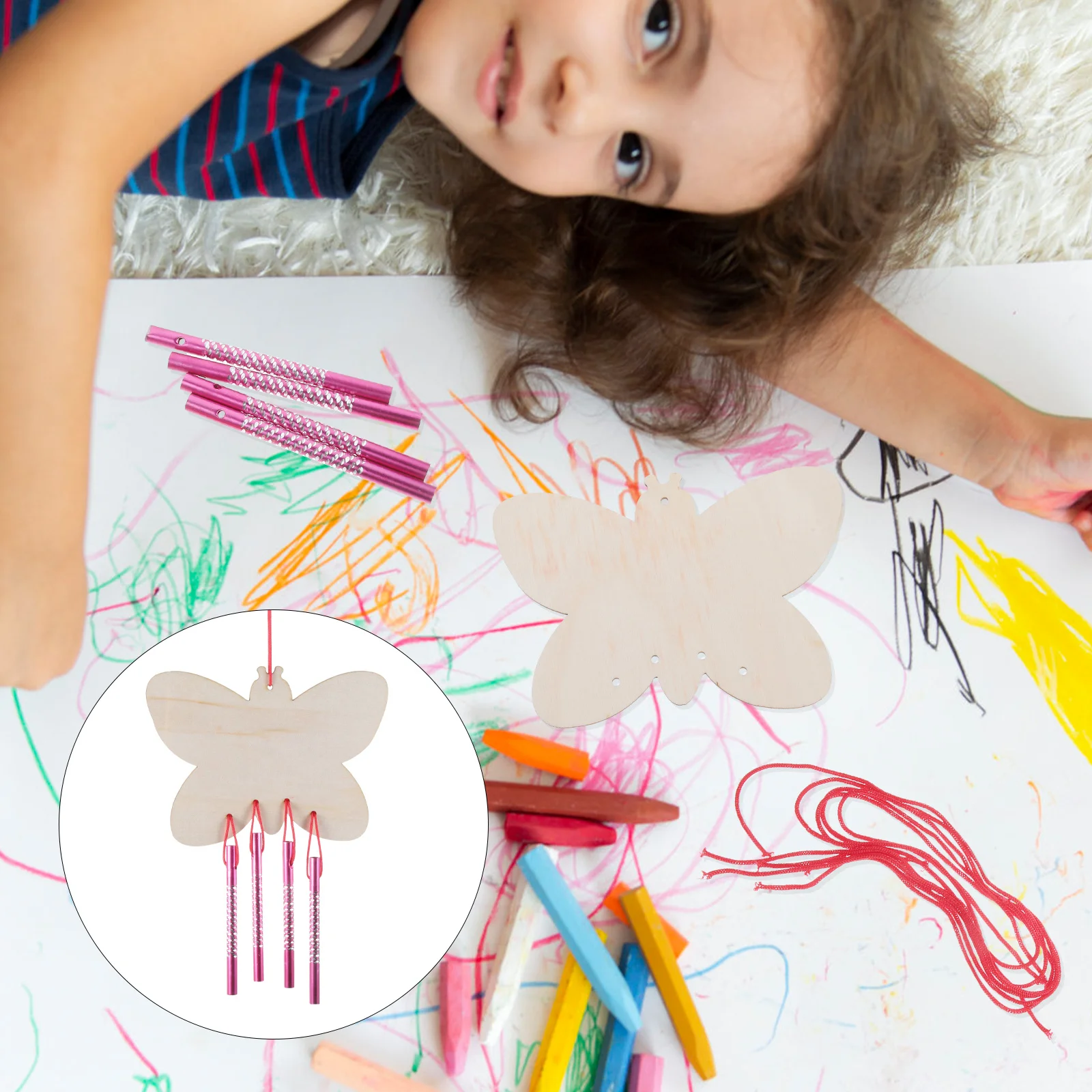 

8Sets Doodle Art Blank Windchime Wooden Wind Chime DIY Craft for Spring Adults Home Decor Paintable Hanging Decoration