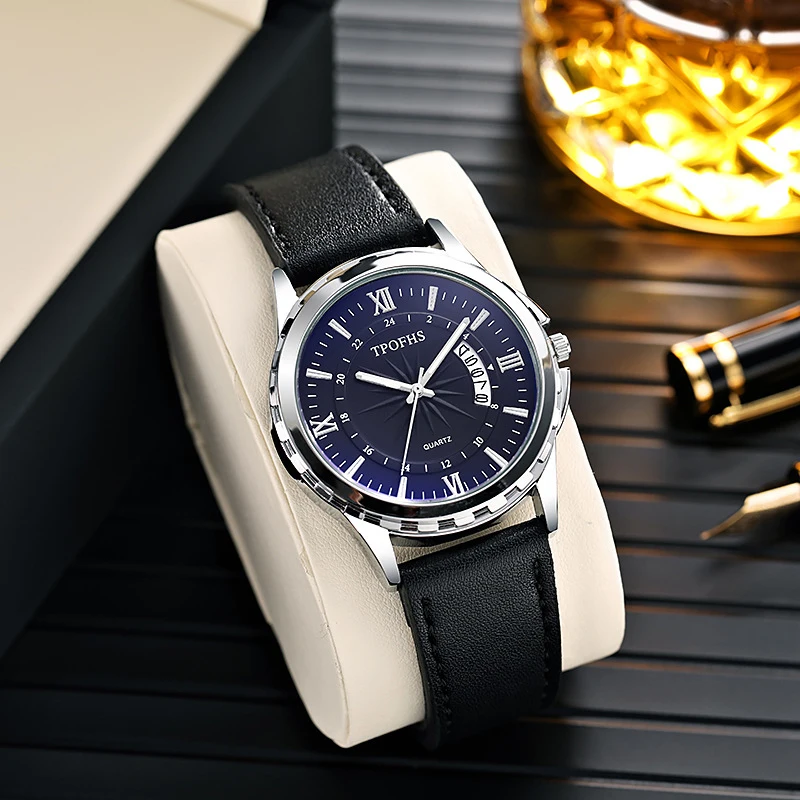 Men's Watch Fashion Trend Calendar 10M Waterproof Starlight Pattern Leather Strap Business Leisure Quartz Watch watches for man