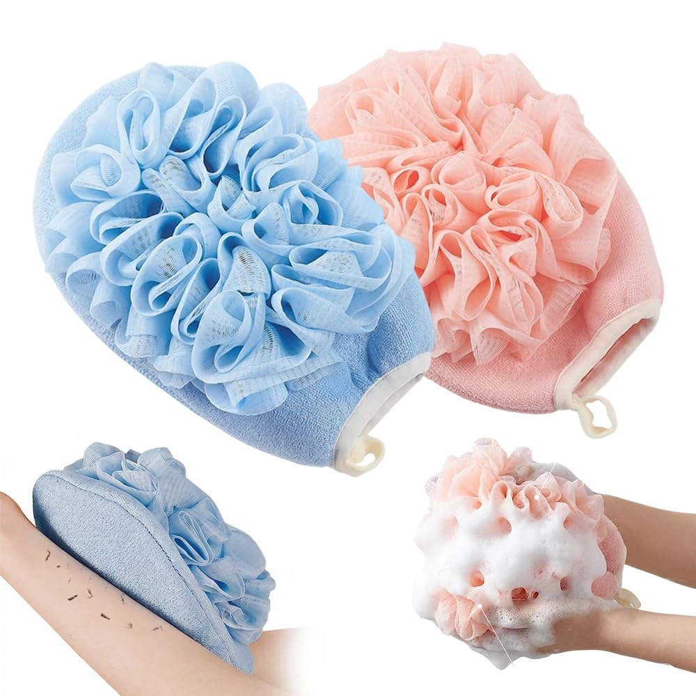 2 IN 1 Body Cleaning Washcloth Soft Brush Home Hotel Bathroom Shower Ball Back Scrubber Set Exfoliating Skin Towel Bath Gloves