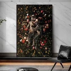 Modern Astronaut Space Flower Poster Print Wall Picture Abstract Romantic Lovers Artwork Canvas Painting For Home Decor Cuadros