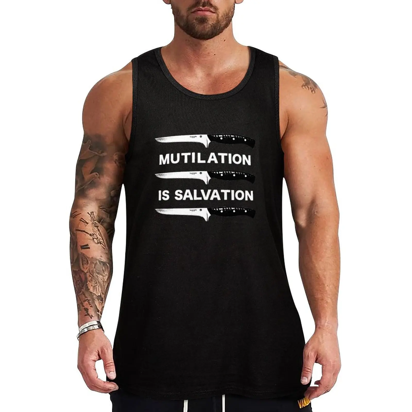 mutilation is salvation Tank Top gym shirt man gym t-shirts Working vest