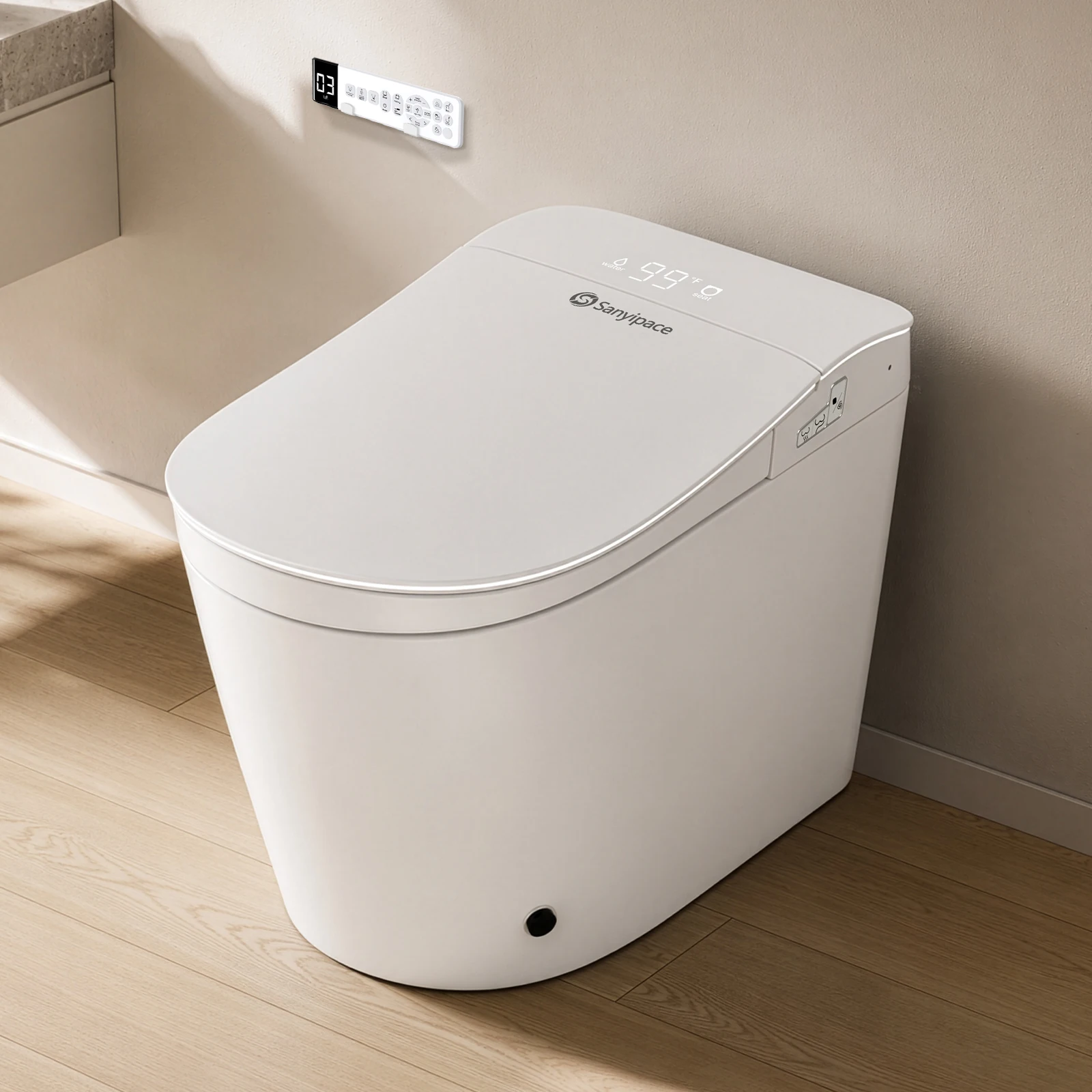 360° Auto Flush Smart Toilet and Bidet 1000g MPa Fully Automatic Open Close Lid Cover Warm Water Feminine Rear Cleaning Smart Toilet Eco Mode Safety Protection Bidet