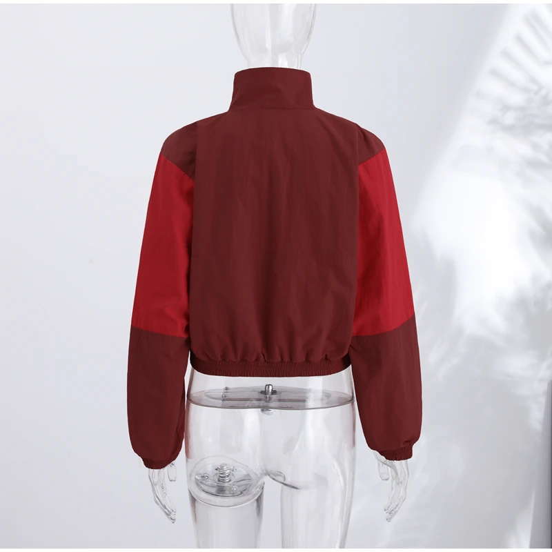 Contrast Color Fashion Wind Jacket Turn Down Collar Zipper Elastic Cuff Hem Long Sleeve Windproof Coat 2026 Autumn Women Coats