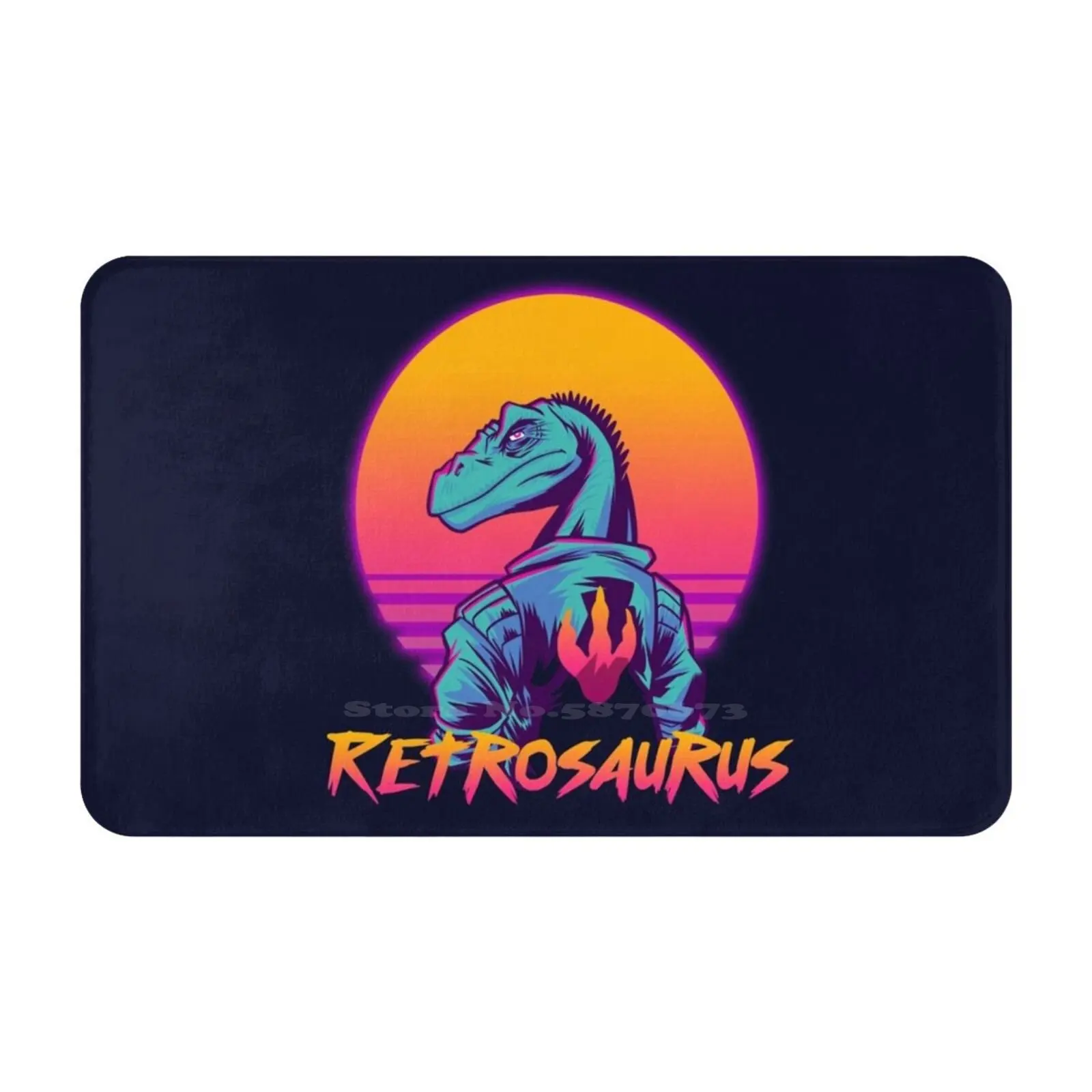 Retrosaurus-Velocity Raptor Soft Cushion Car Home Carpet Door Mat 1980S B Boy Beat Box Boombox Bright Claw Colorful Darksynth