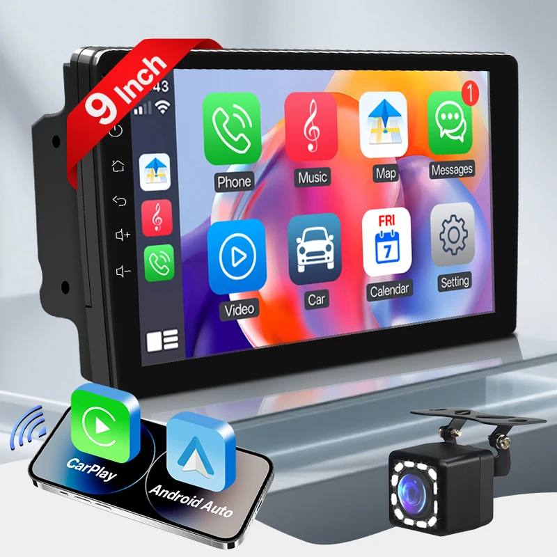 Hippcron 7/9 inch autoradio 2 Din draadloze Android Auto Carplay multimediaspeler Bluetooth IPS touchscreen FM-audio-ontvanger