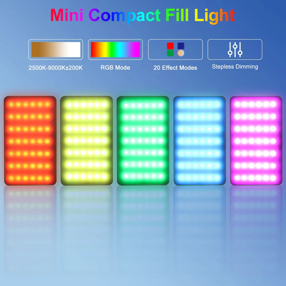 

RGB Camera Light Full Color Output Video Light Dimmable 2500K-9000K RGB Panel Light CRI ≥95 Rechargeable 3100mAh W140