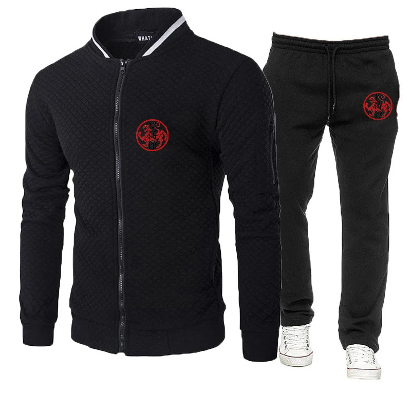 2025 Spring And Autumn Men's Shotokan Karate Logo Print Fashion Zipper Hoodies+Leisure Sweatpants Sports Comfortable Pants Sets