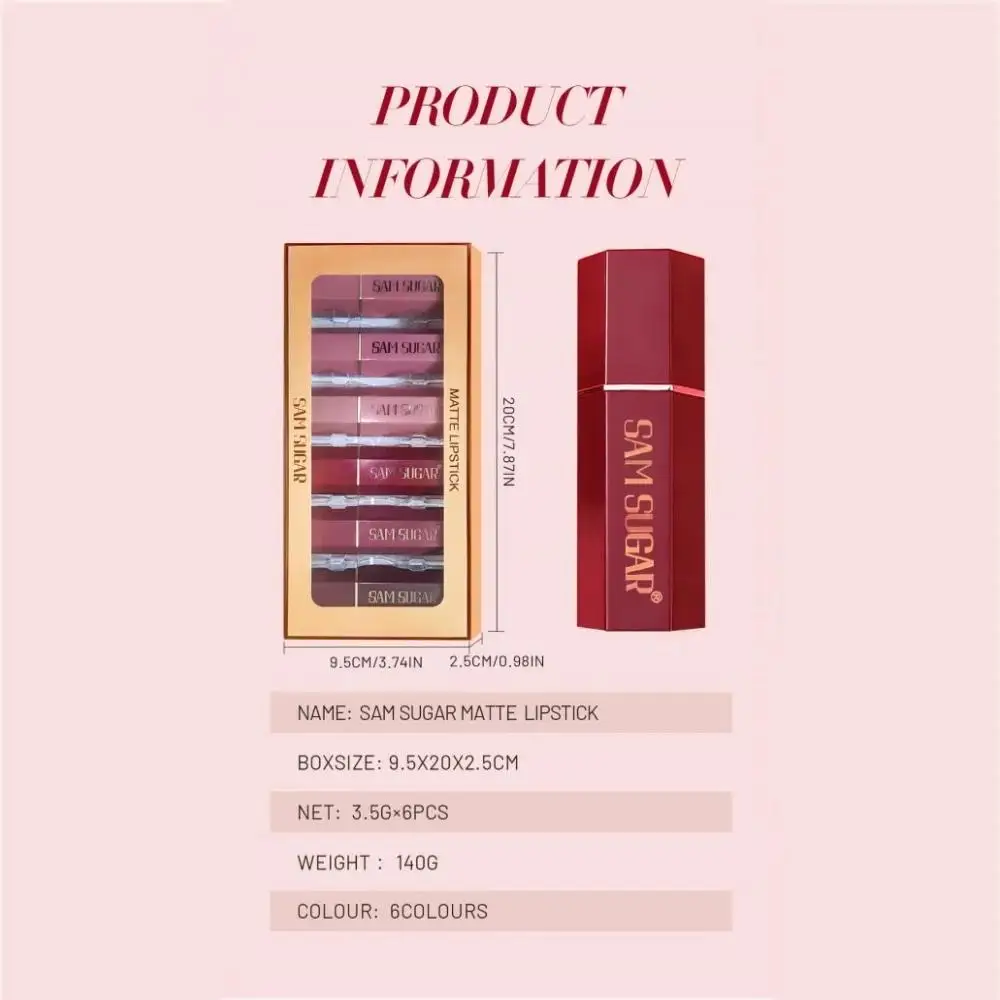 6 ชิ้น Matte Shiny Diamond ลิปสติกชุด Long Lasting Non Sticky Moisturizing Velvet Lip แต่งหน้าชุดเซ็กซี่สีแดง