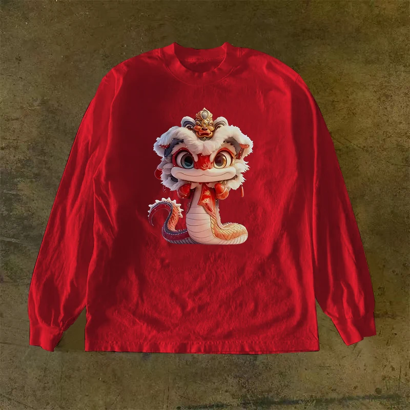 Camiseta Holgada y Larga para Hombre, Ropa de Protección Solar a la Moda, Estampado del Año de la Serpiente del Zodiaco Chino, Top Informal Cómodo