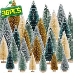 9/36PCS Mini Christmas Tree Artificial Miniature Pine Tabletop Ornaments with Wood Base DIY Crafting Festival Party Decorations