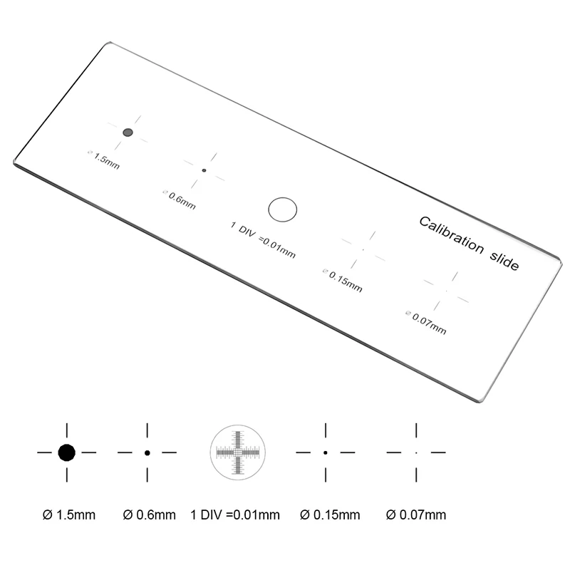 Microscópio micrômetro calibração corrediça de vidro ponto cruz 0.01mm com 4 pontos de calibração retículo micrômetro de palco de microscópio