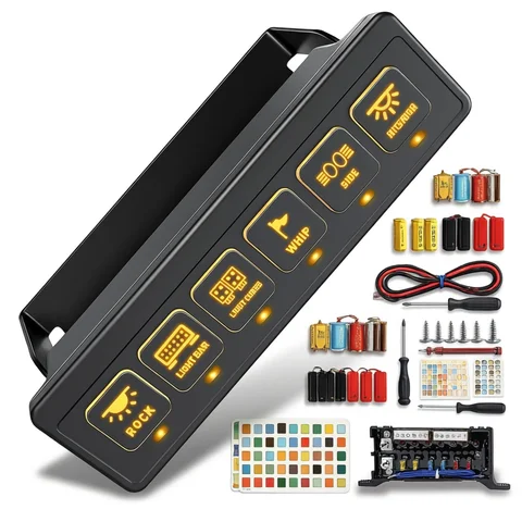 MICTUNING 4/6 Gang Wireless Switch Panel,12V 60A Universal ON-OFF Relay Switch Box,4 Control Modes For Truck Offroad SUV UTV ATV
