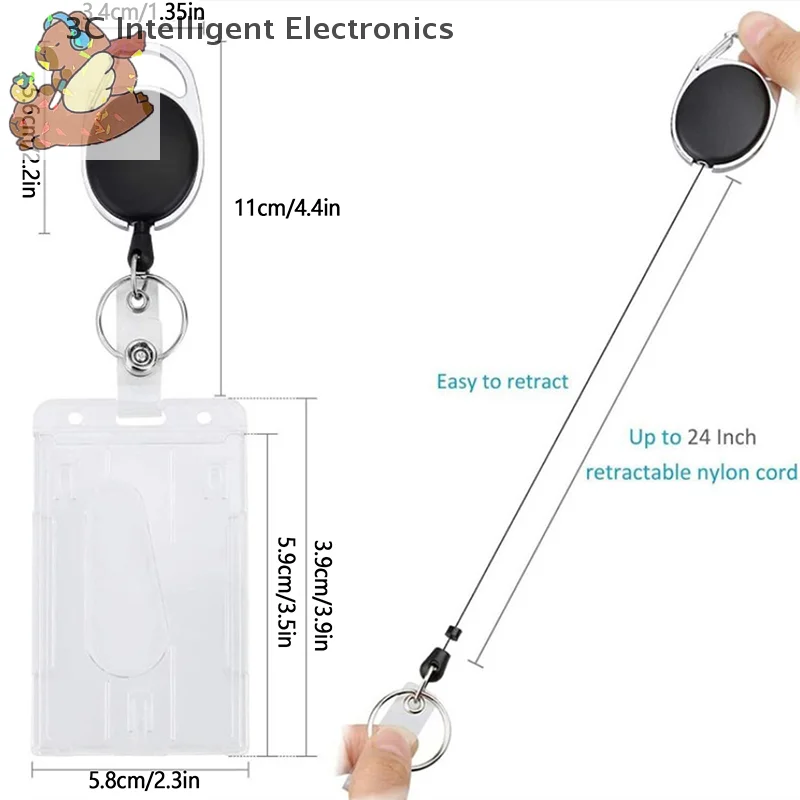 1pc Double Badge Holder Vertical 2 Card Badge Holder With Thumb Slots Hard Transparent Case Protector With Retractable Badge