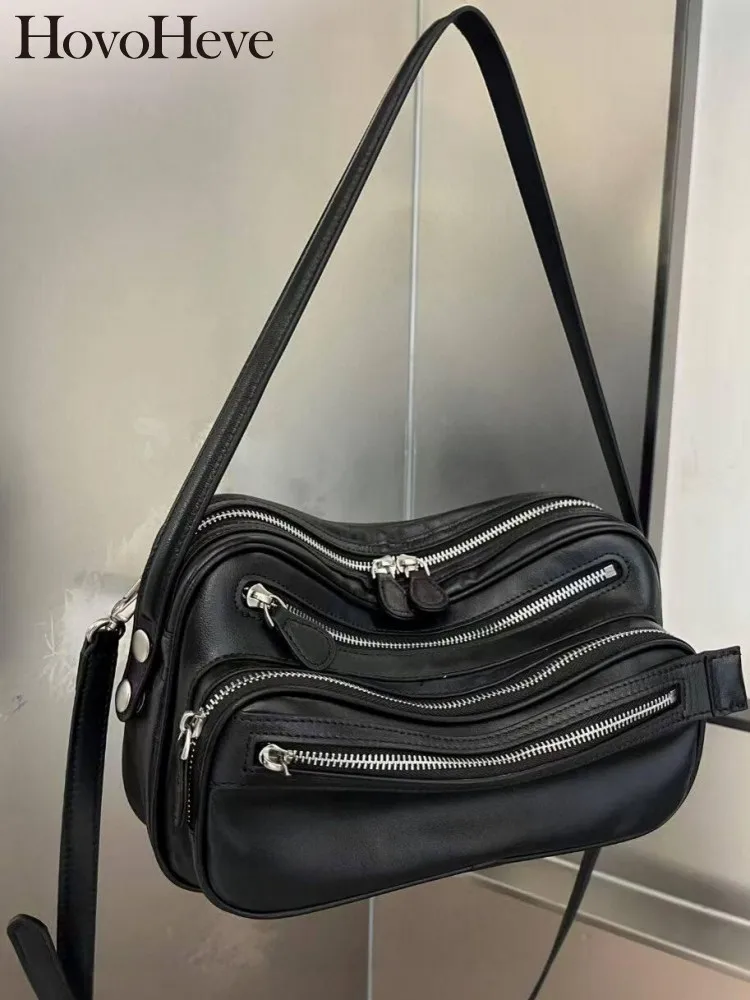 Concise Female Genuine Leather Crossbody Bags Fashion Ladies Zipper Handbag Solid Color Cowhide Pockets Single Shoulder Bag