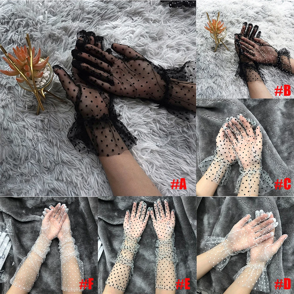 1 paio di guanti da equitazione Accessori flessibili elasticizzati con dita intere Guanti in pizzo Falbala Guanti con macchie Guanti in tulle